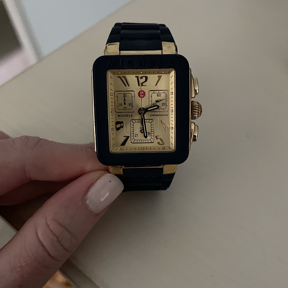 Michele silicon navy and gold watch
